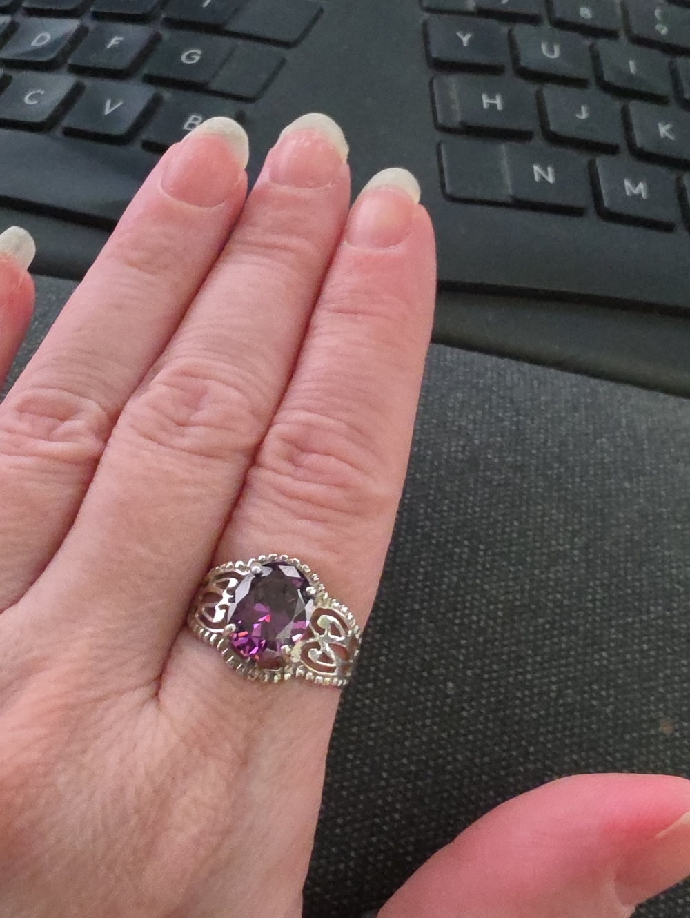 Sterling Silver Purple pink Gemstone Filigree Ring